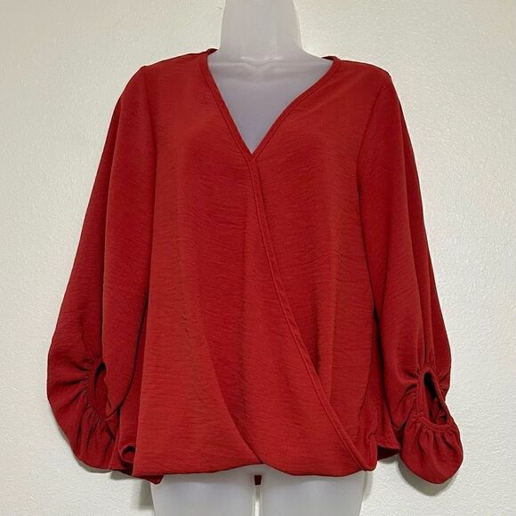 Entro Blouse Women’s Small Rust Colored Balloon Sleeves Flowy Silhouette EUC - Picture 2 of 10